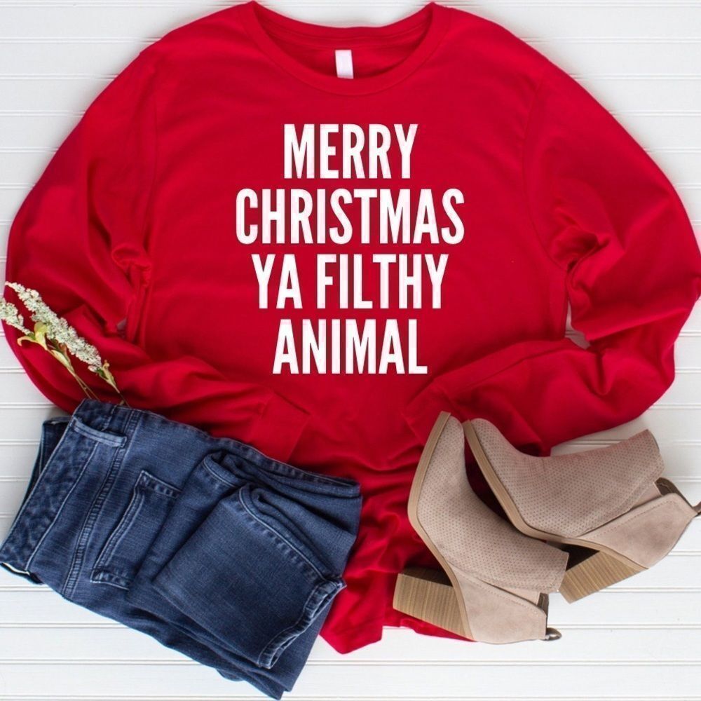Red Merry Christmas Ya Filthy Animal Christmas Sweatshirt